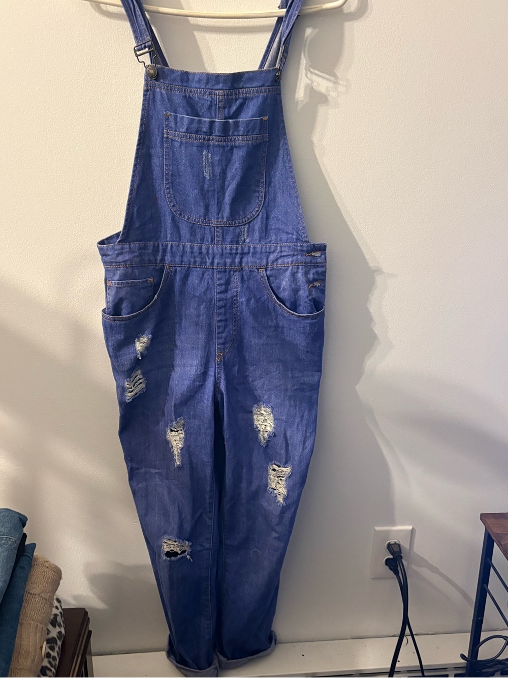 Forever 21 Los Angeles Distressed Denim Overalls Size 26 Blue